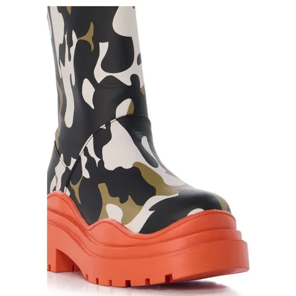 Callie Lives Miz Azalea Wang Camo Tangerine Rain Bootie 8 8.5 - Picture 9 of 10